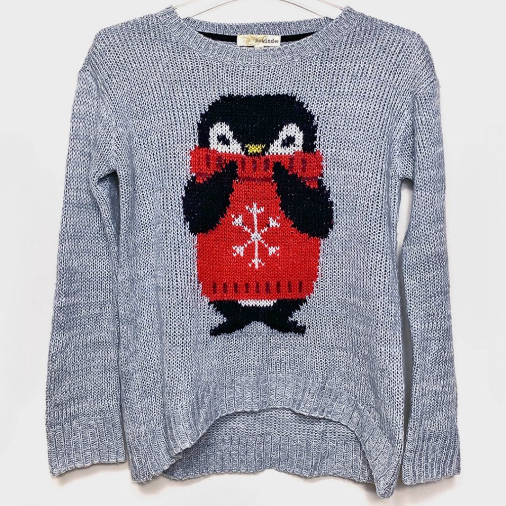 Light Grey Knit Sweater with Penguin By Rewind